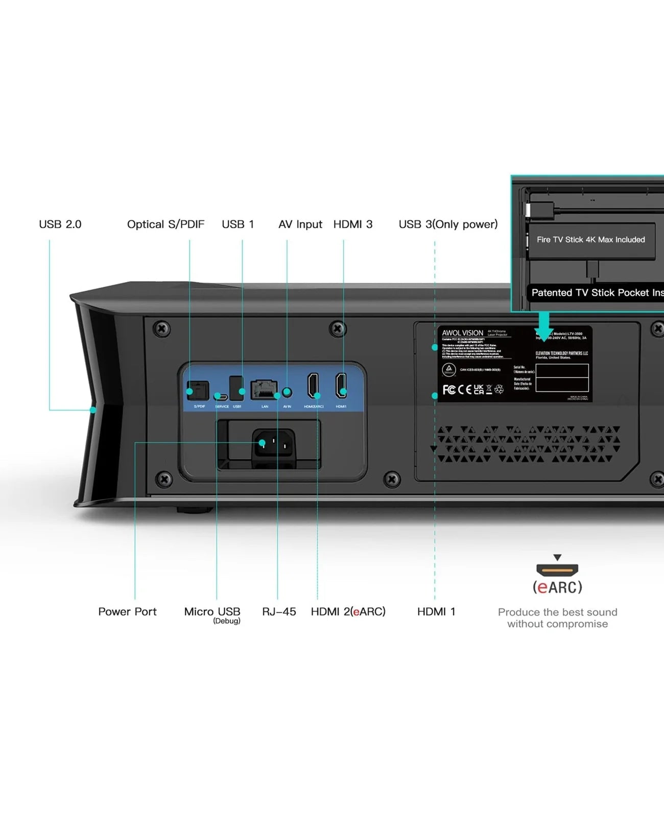 Projektor AWOL LTV-3500 Pro 4K 3D RGB UST
