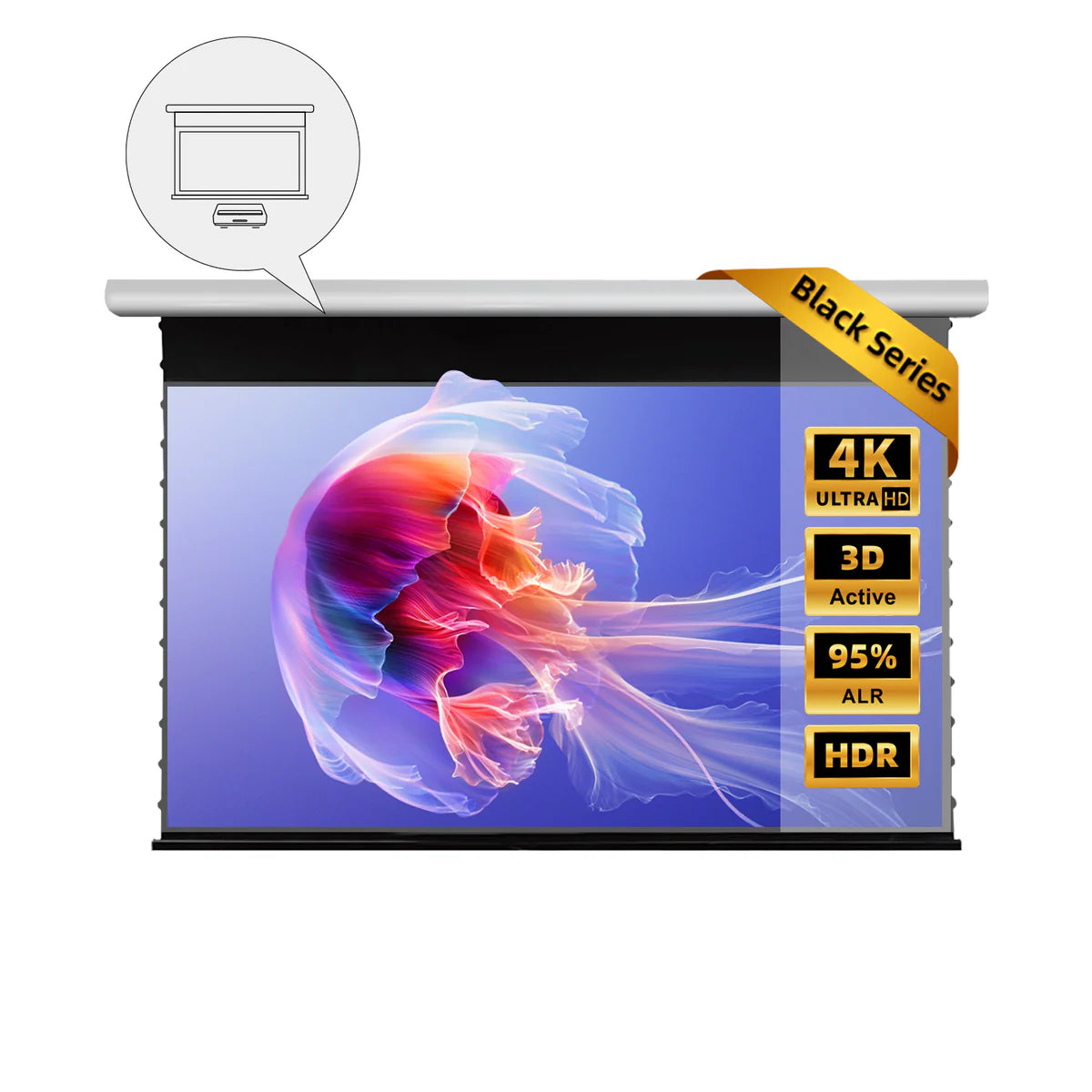 Motorized CLR Drop Down Ultra Short Throw Screen Lenticular | SounDemo