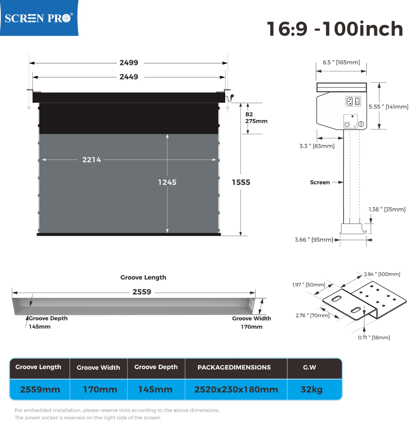 ZeroWave AW detal mechanizmu elektrycznego rozwijania ekranu | SounDemo