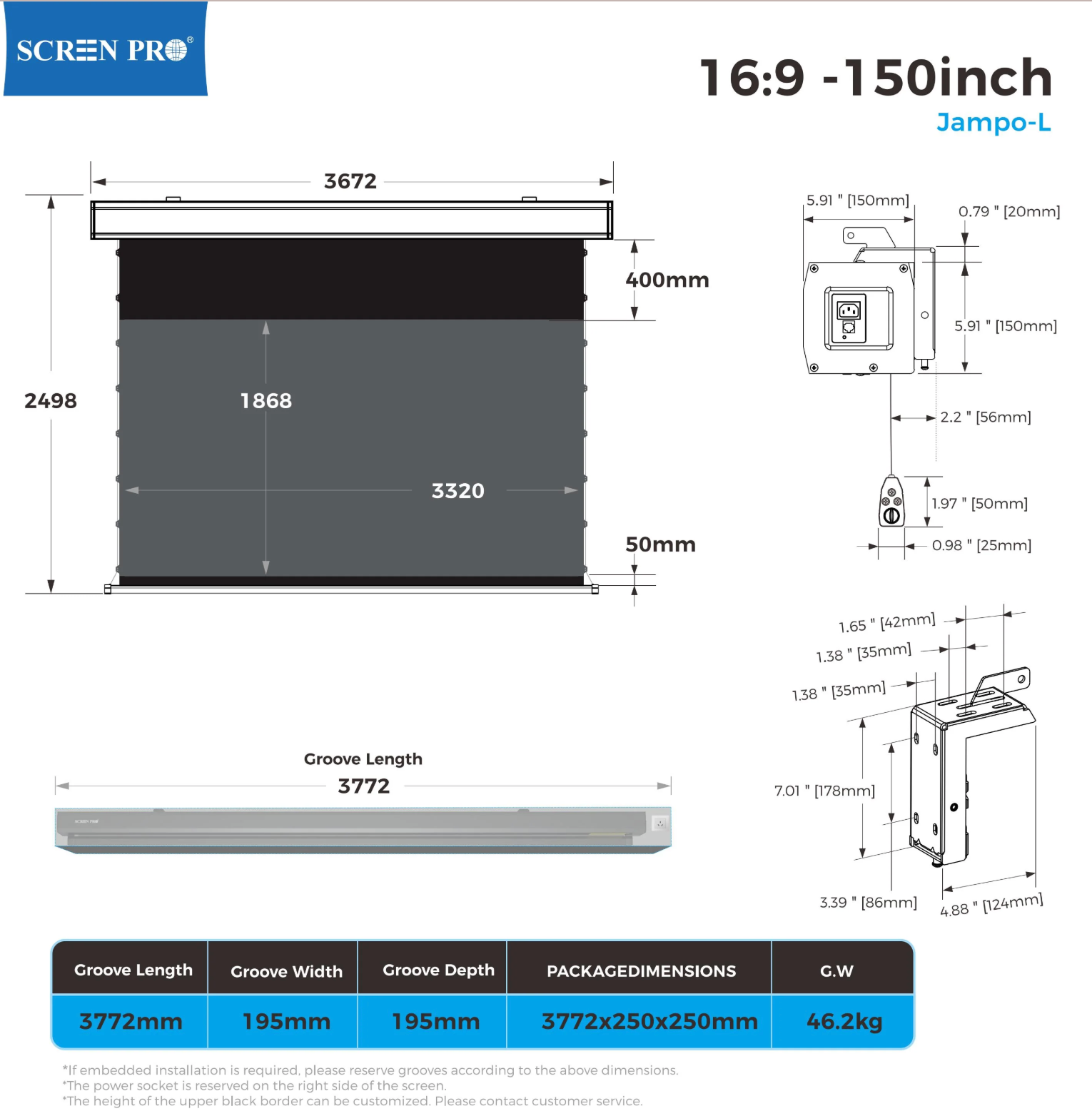 Ekran AJ zmechanizowany 150" — widok całości rozwinięty | SounDemo