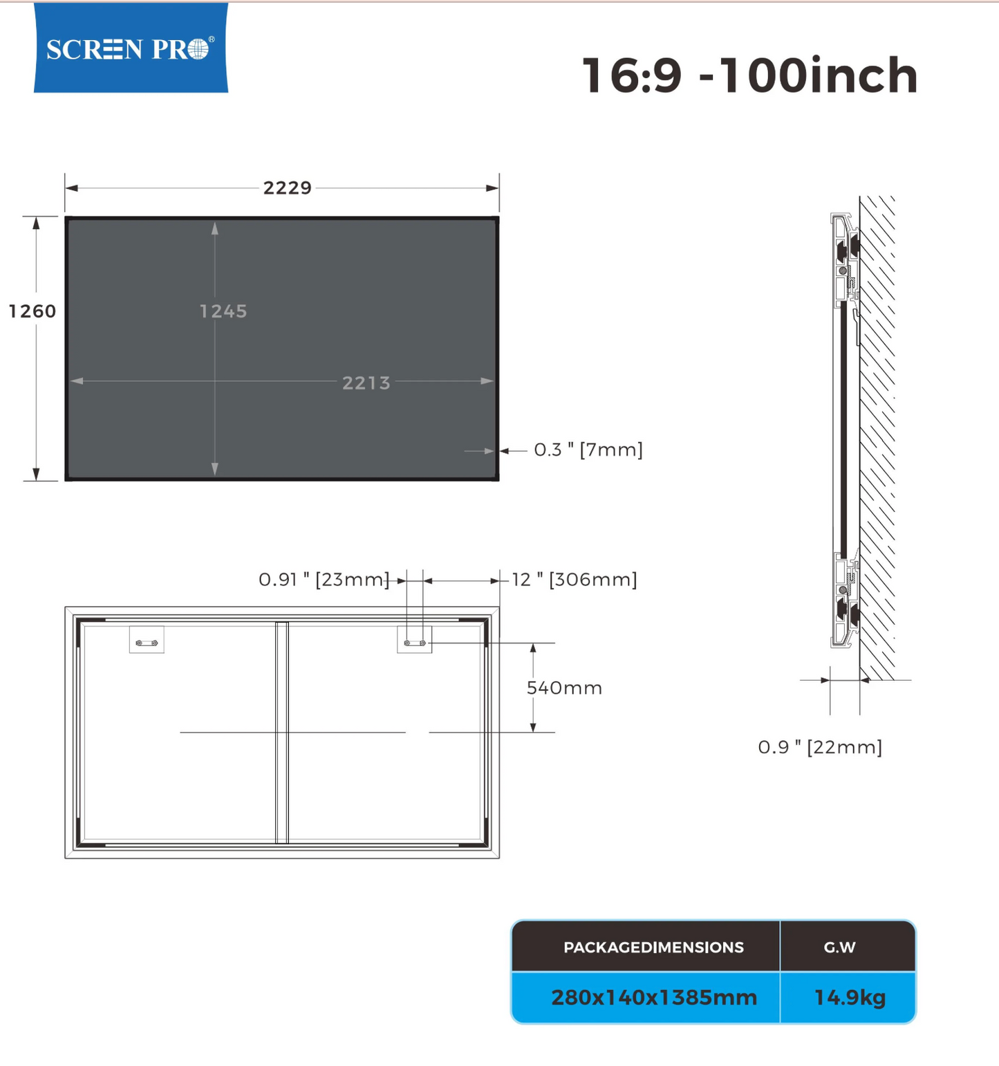 Ekran AZ stały 150" — kinowy wygląd na ścianie w sali kinowej | SounDemo
