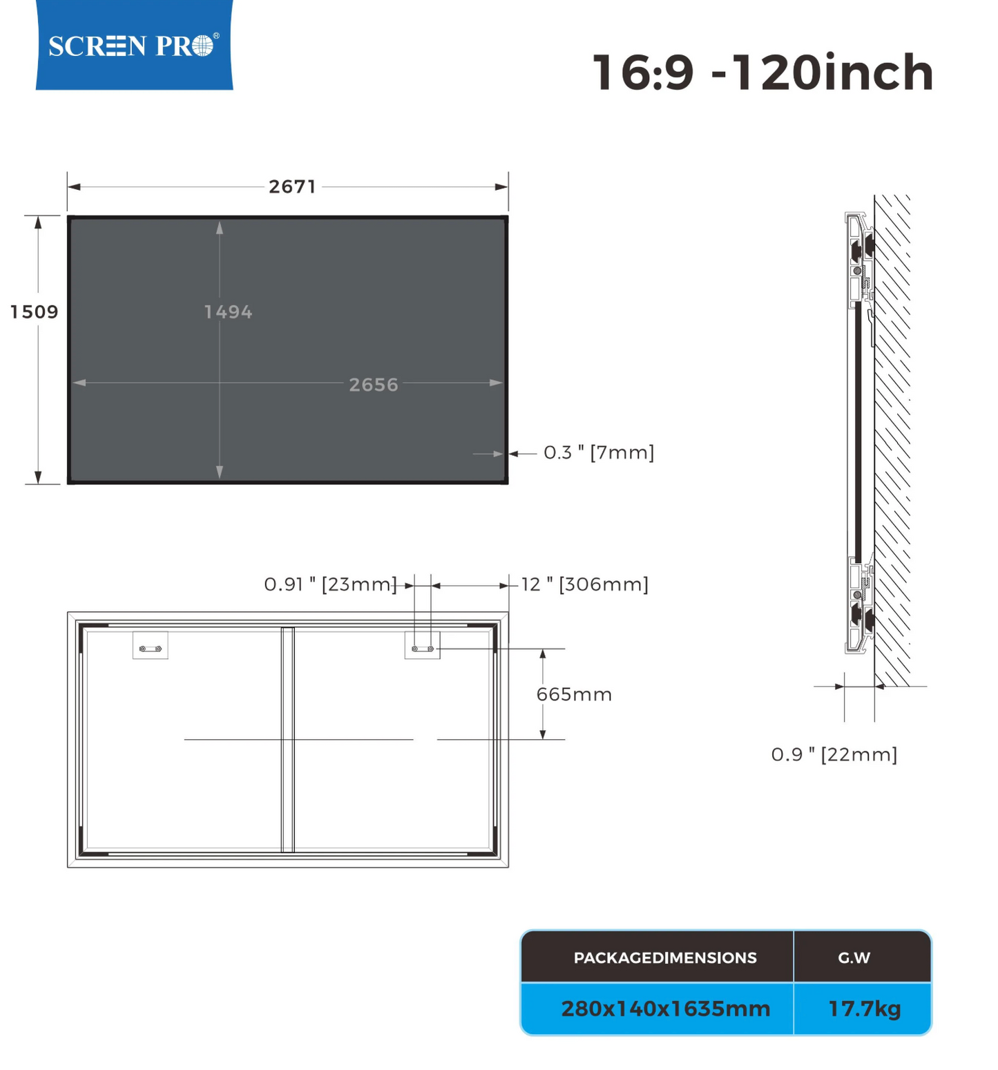 7mm Frame ALR Screen AZ — stała instalacja ścienna, idealna płaskość powierzchni | SounDemo