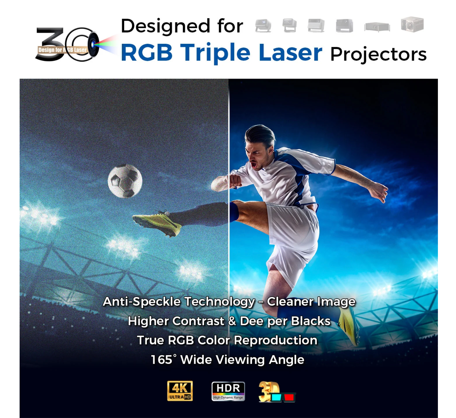 3C Projection Fabric — zoptymalizowana dla Valerion, Hisense PX, Formovie, Epson LS | SounDemo
