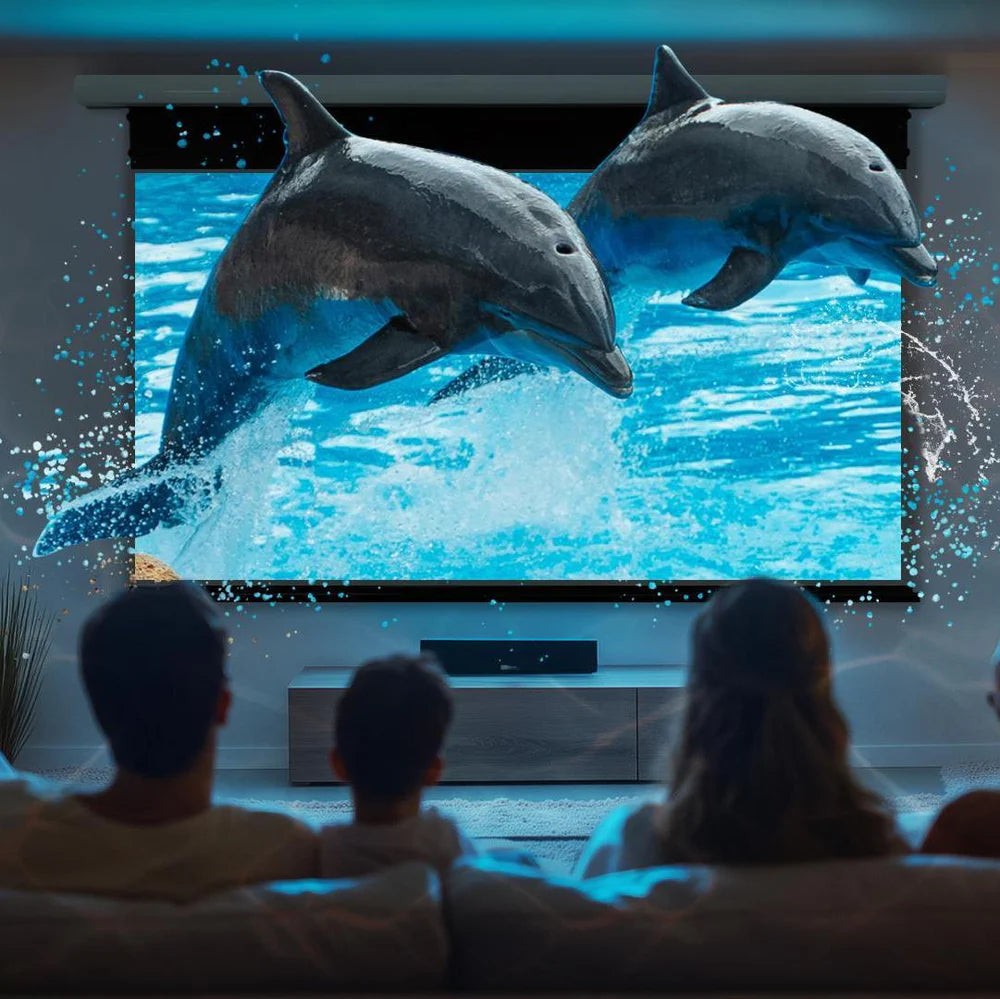 Motorized CLR Drop Down Ultra Short Throw Screen Lenticular | SounDemo