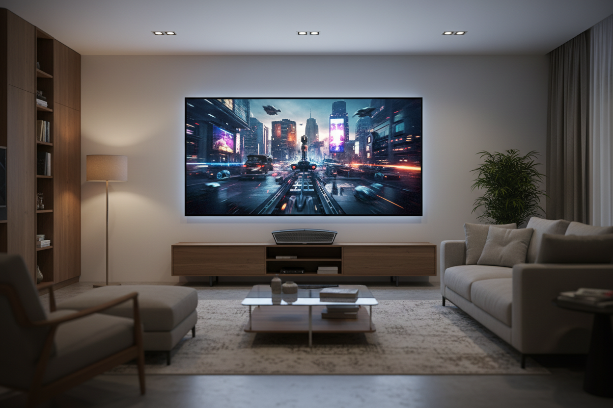 CASIRIS H6 w salonie z projekcją filmową