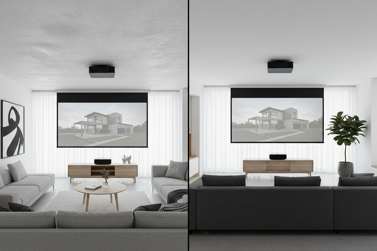 Porównanie rozmiarów 100" i 120" ekranu Nothing Projector